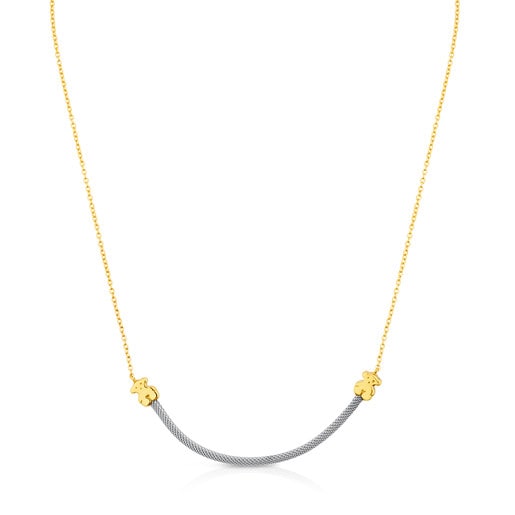Steel and Gold Icon Mesh Necklace