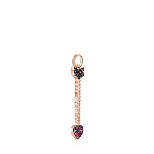 San Valentín arrow Pendant in Rose Silver Vermeil with Ruby and Spinel