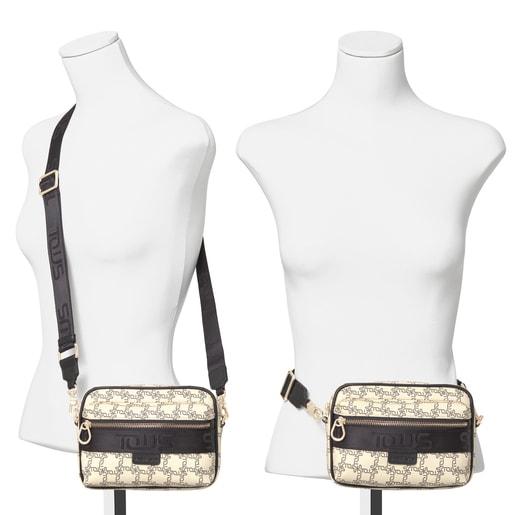 Bandolera riñonera Tous Logogram beige y negro