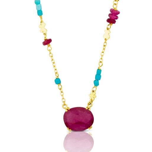 Gold Miamix necklace with Ruby and Turquoises