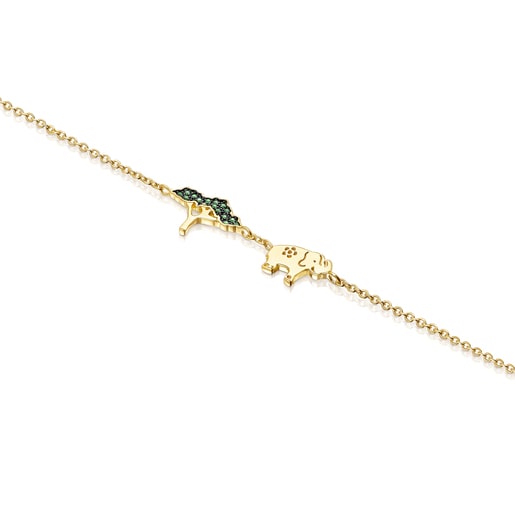 Pulsera elefante - árbol con baño de oro 18 kt sobre plata, tsavorita y peridoto Save