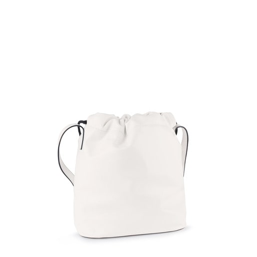 White Leather Tulia Crack Bucket bag