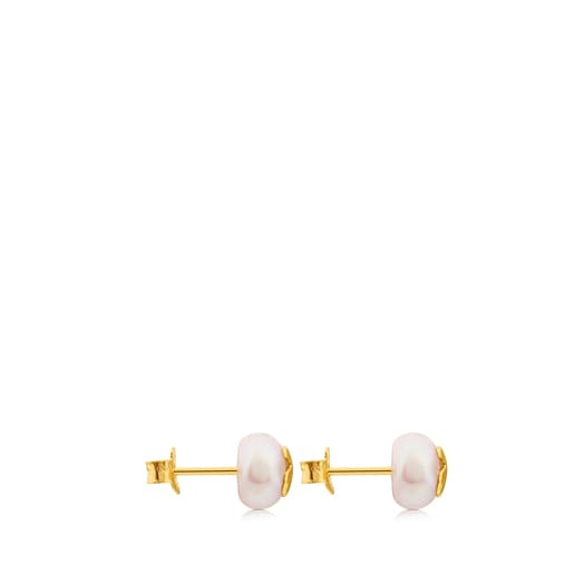 Gold TOUS Bear Earrings with Pearls