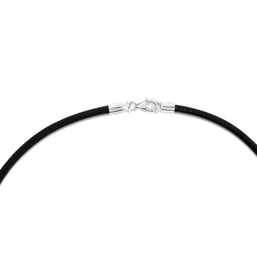 Cadena TOUS Chokers de cuero en color negro de 3mm con cierre de plata, 42cm.