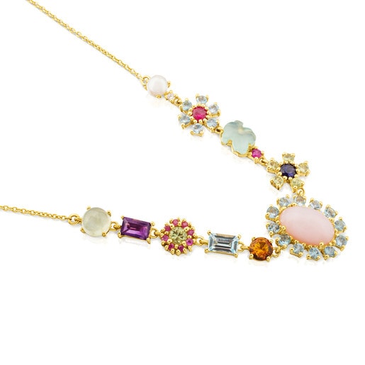 Gold Mini Teatime Necklace with Gemstones