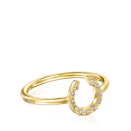 Gold TOUS Good Vibes little horseshoe Ring with Diamonds