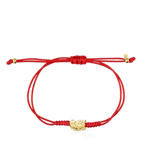 Armband Chinese Horoscope Horse aus Gold mit roter Kordel
