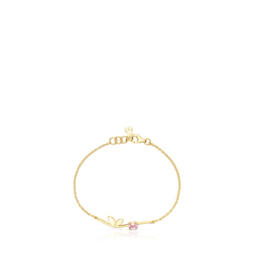 Pulsera hojas con baño de oro 18 kt sobre plata y amatista Fragile Nature