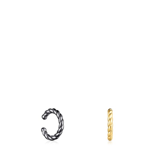 Pack Earcuff Braid de baño de oro 18 kt sobre plata y Plata Dark Silver