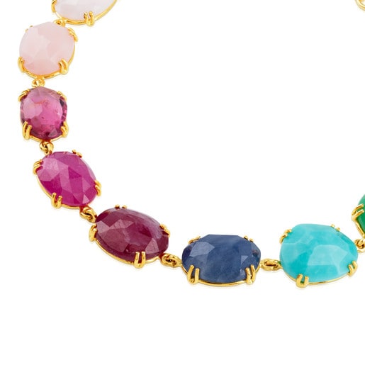 Gold Beethoven Bracelet with thirteen multicolor Gemstones