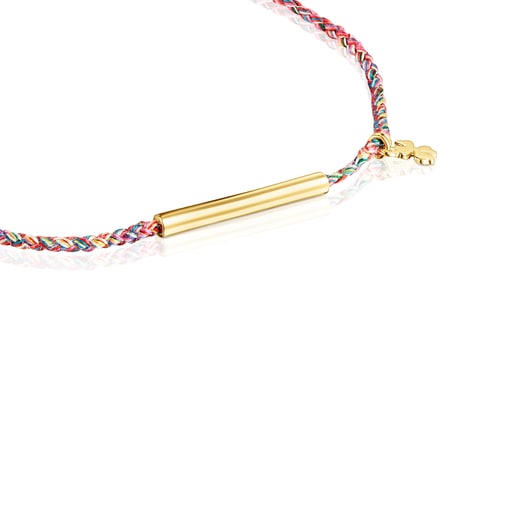 Pulseira TOUS Good Vibes trevo em Prata Vermeil e cordão multicolor