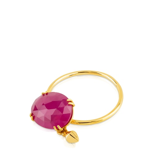 Gold Beethoven Ring with Ruby glass filled