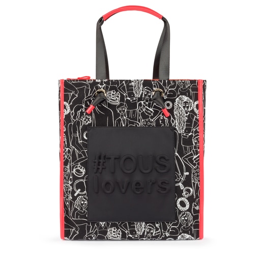 Μεγάλη μαύρη-κοραλλί Μάλλινη τσάντα για Ψώνια Amaya