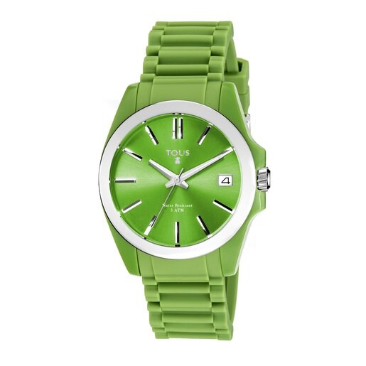緑のシリコンバンドが付いたステンレス腕時計 Drive Fun