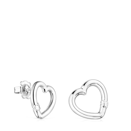 Small Silver Hold heart Earrings