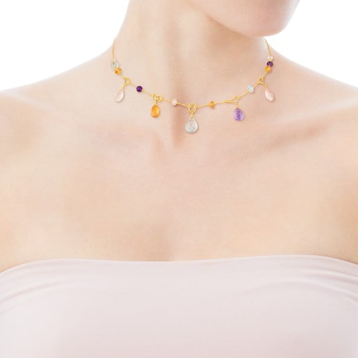 Gold Silueta Necklace with Gemstones