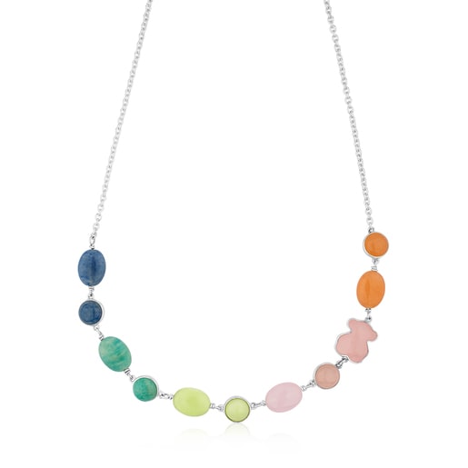Silver New Color Necklace with Gemstones