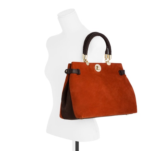 ブラウン - オレンジの革製シティバッグ Flamango