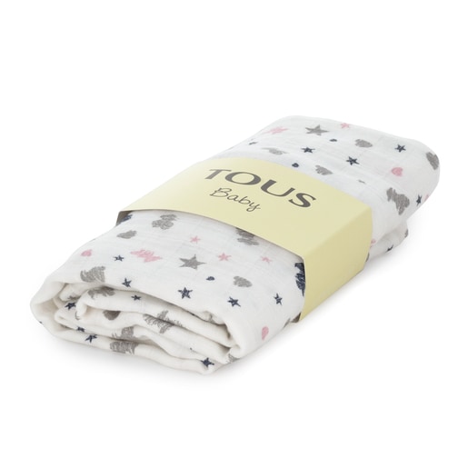 Muslin Blanket with bears and stars in pink