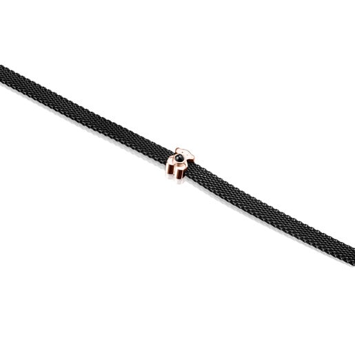 Bracelet Real Sisy étroit en Acier IP noir et Or Vermeil rose avec Onyx