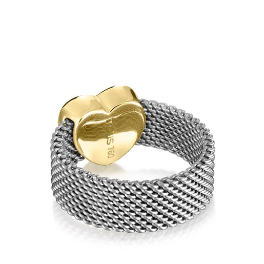 Steel and Gold Mesh heart Ring