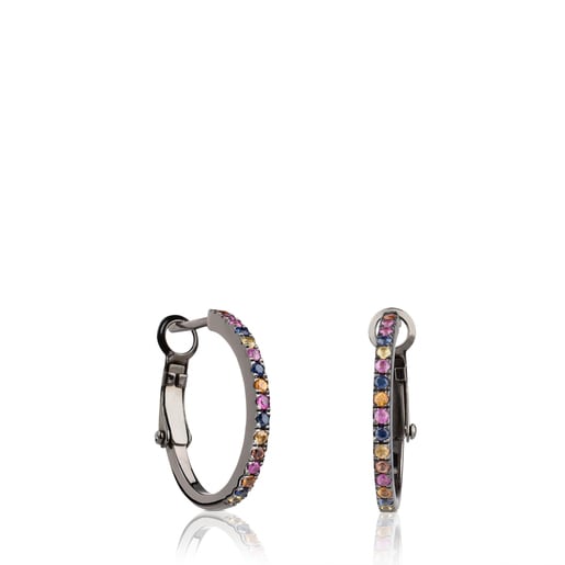 Oxidized Silver TOUS Fantasy Earrings with multicolor Sapphire. Ring 1,87cm.