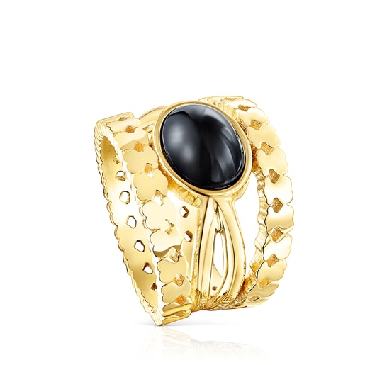 Anillo Straight con bano de oro 18 kt sobre plata y onix