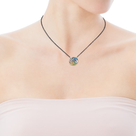 Kreis-Halskette Minifiore aus Vermeil-Gold, Dark Silver und Muranoglas