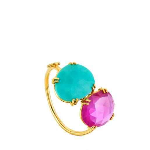 Gold Miamix Ring with Ruby and Turquoise