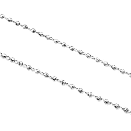 Collier ras du cou TOUS Chain en Or blanc avec anneaux ovales et billes, 45 cm.