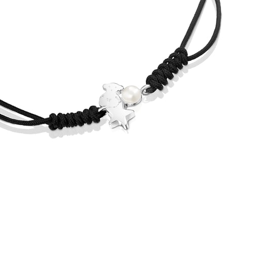 Nocturne Silver Bracelet with Pearl and Black Cord