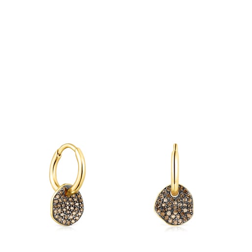 Short Silver Vermeil Nenufar Earrings with Diamonds