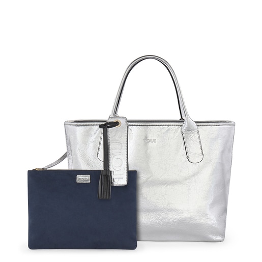 Silver leather Francine Crack tote bag
