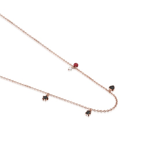 Motif Necklace in Rose Silver Vermeil with Spinels, Ruby and Pearl