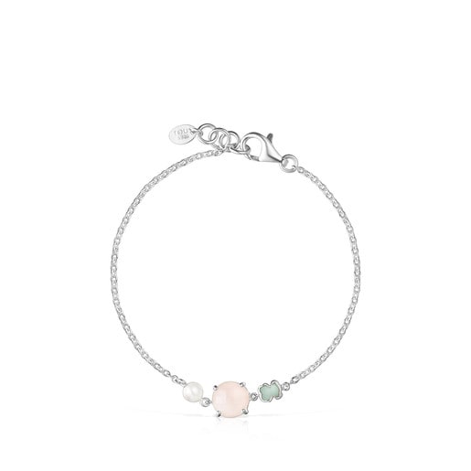Bracelet Mini Color en Argent avec Quartz rose, Amazonite et Perle