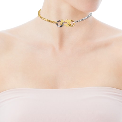 Bären-Halskette  Hold Metal aus Dark Silver, Vermeil-Gold und Silber