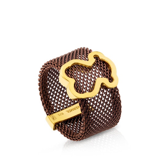 Brown IP Steel and Vermeil Silver TOUS Icon Mesh Ring