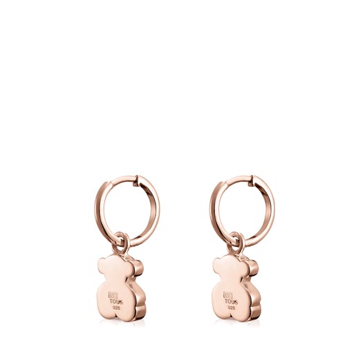 Pendientes cortos oso con ba o de oro rosa 18 kt sobre plata Sweet