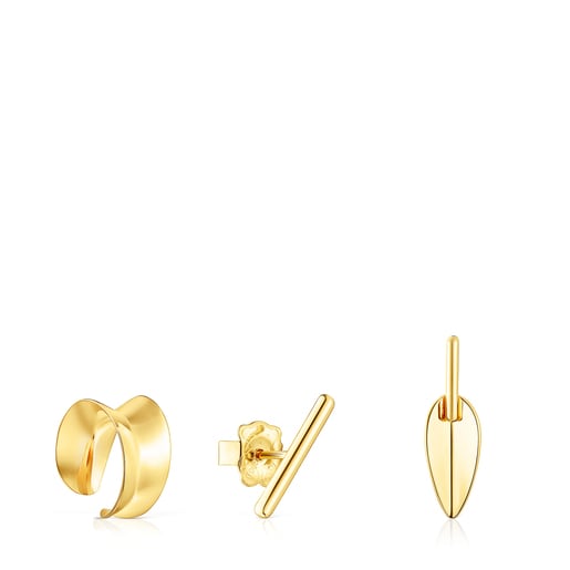 Pack de Pendientes con baño de oro 18 kt sobre plata Fragile Nature