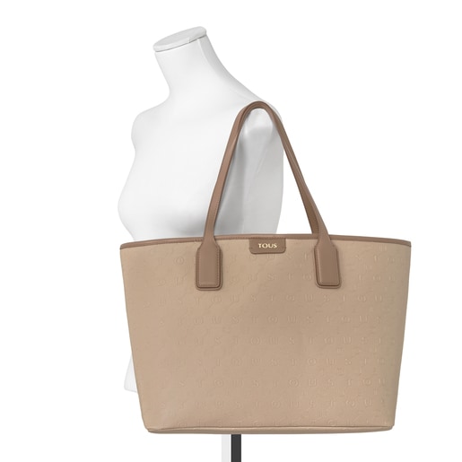 Large taupe colored Script Day Tote bag