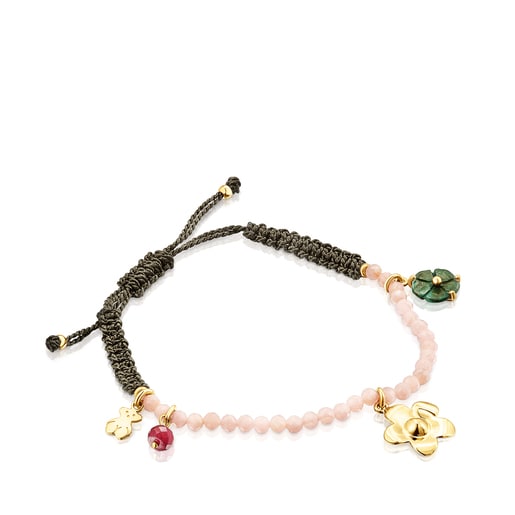 Silver Vermeil Fragile Nature Bracelet with Gemstones and Cord | TOUS