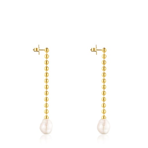 Long Silver Vermeil Gloss Earrings with Pearl