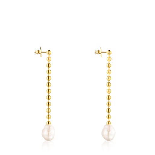 Long Silver Vermeil Gloss Earrings with Pearl | TOUS