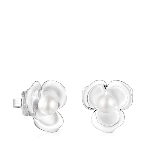 TOUS Silver Fragile Nature flower Earrings with Pearl | Westland Mall