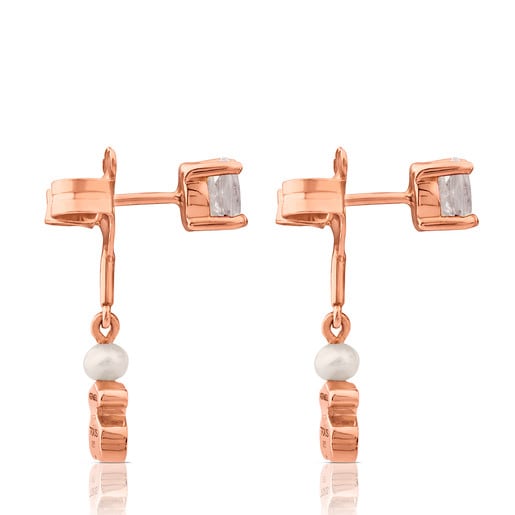 Ohrringe Eklat aus rosa Vermeil-Silber mit Topas und Perle
