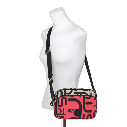 Bandolera Doromy beige y fucsia