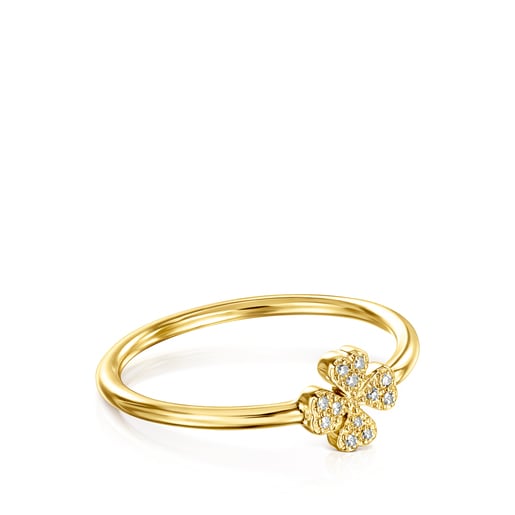 Gold TOUS Good Vibes Ring with Diamonds clover motif