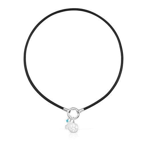 TOUS Mama bear Necklace in Silver, Howlite and black Leather