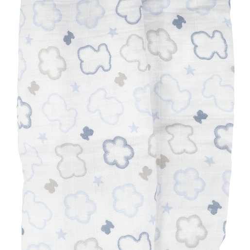 Muslin Blanket with Bears and Flowers in sky blue