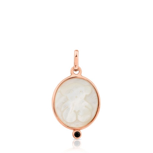 Rose Vermeil Silver Camee Pendant with Mother-of-Pearl and Spinel